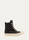 Rick Owens Leather Sneakers In Black/milk/milk