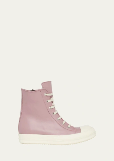 Rick Owens Scarpe Leather High-top Sneakers In Dusty Pinkmilkmil