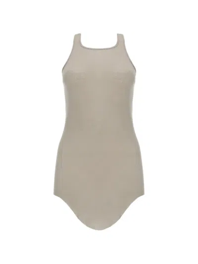 Rick Owens Sleeveless Racerback Top Curved Hem In Neutral