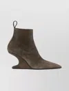 Rick Owens Sculptural Suede Ankle Boots With Pointed Toe In Animal Print