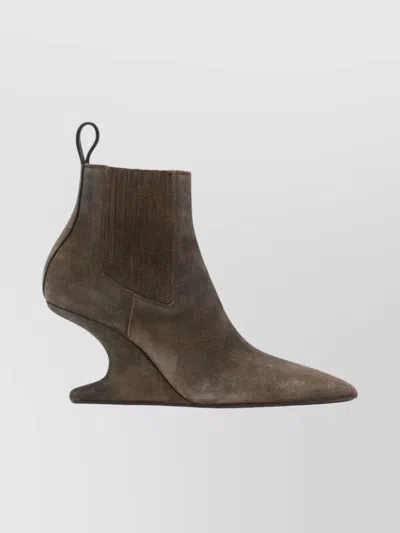 RICK OWENS SCULPTURAL SUEDE ANKLE BOOTS WITH POINTED TOE