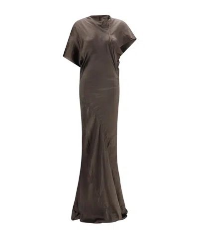 Rick Owens Seb Draped Maxi Dress In Brown