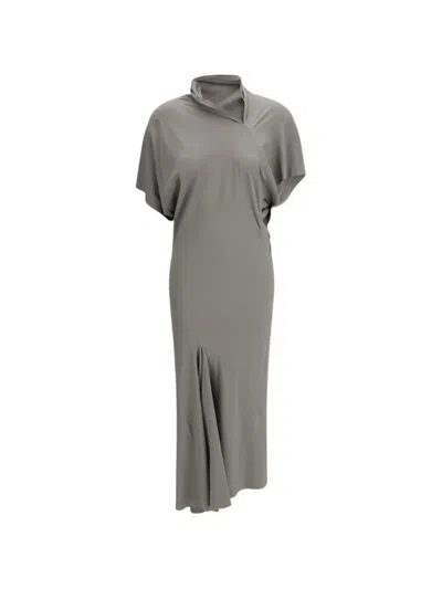 Rick Owens Seb Draped Midi Dress In Gray
