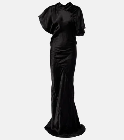 Rick Owens Seb Draped Satin Gown In Black