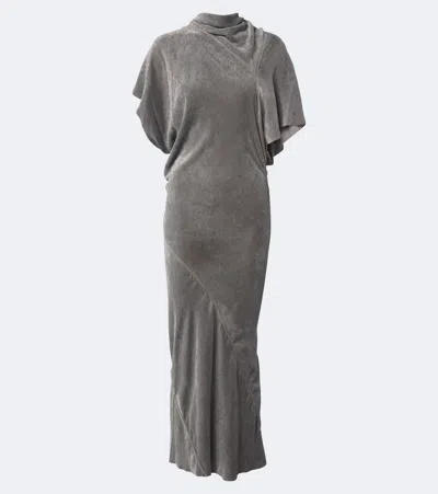 Rick Owens Seb Draped Velvet Midi Dress In Gray