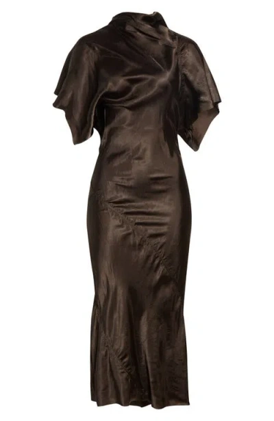 Rick Owens Seb Satin Midi Dress In Brown