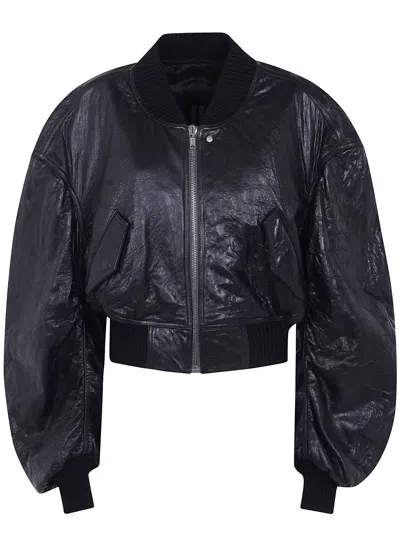 Rick Owens "secchia" Cropped Leather Bomber Jacket In Black