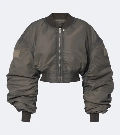 Rick Owens Secchia Cropped Satin Bomber Jacket In Gray