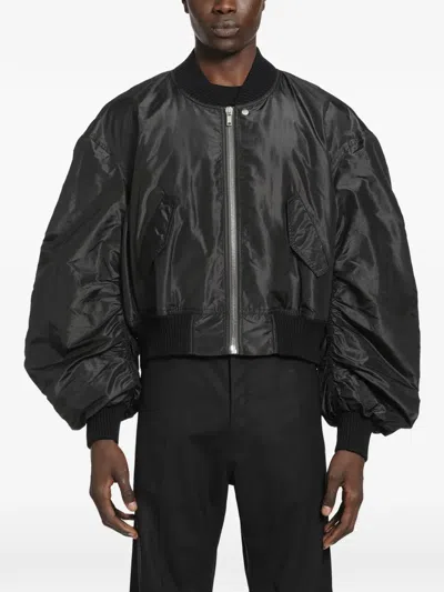 Rick Owens Mens Black Secchia Flight Silk Bomber Jacket