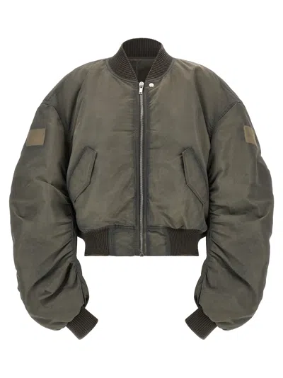 Rick Owens Secchia Flight Cropped Ruched-sleeve Bomber Jacket In Gray