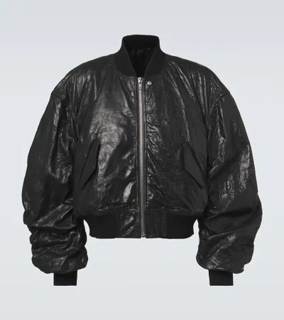 Rick Owens Secchia Flight Leather Bomber Jacket In Black