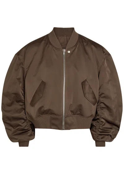 Rick Owens Secchia Flight Satin Bomber Jacket In Brown