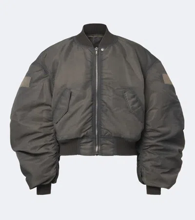 Rick Owens Secchia Flight Cropped Ruched-sleeve Bomber Jacket In Gray