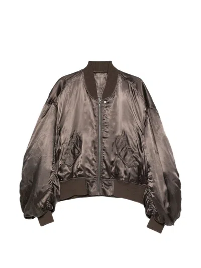 Rick Owens Technical Fabric Bomber Jacket In Brown