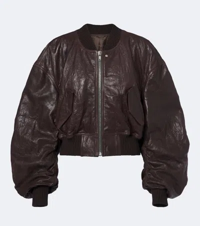 Rick Owens Secchia Leather Bomber Jacket In Brown