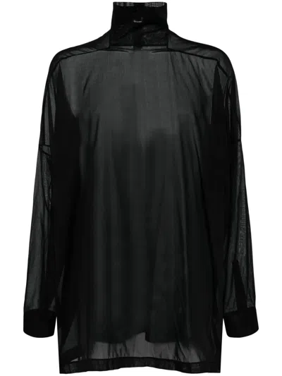 Rick Owens Semi-sheer High-neck Cotton Top In Black