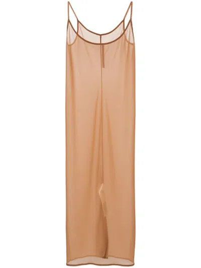 Rick Owens Semi-sheer Midi Dress In Brown