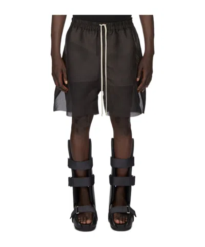 Rick Owens Semi-sheer Silk Blend Shorts In Black