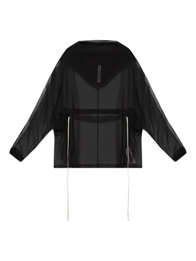 Rick Owens Semi-sheer Silk Hoodie In Black