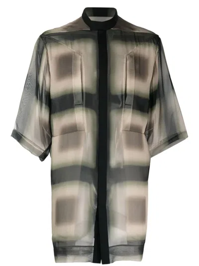 Rick Owens Semi-sheer Oversized Silk Shirt In Black