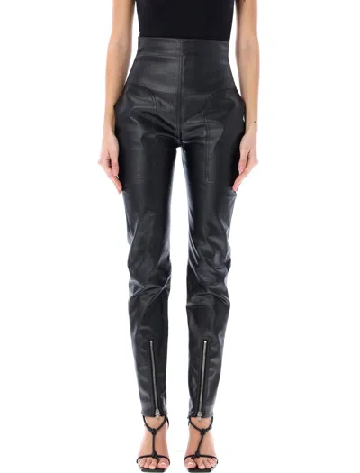 Rick Owens Semi-shiny Black Leggings For Women With Elasticized Waistband And Zipper Openings
