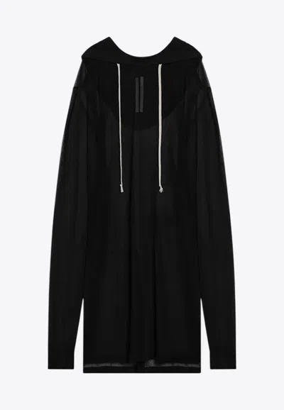 Rick Owens Semi-transparent Hooded Sweatshirt In Black