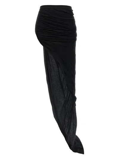 RICK OWENS SEMI-TRANSPARENT LONG SKIRT WITH FRONT DRAPING