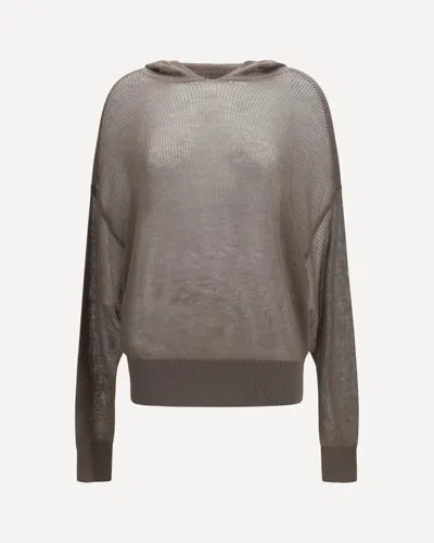 Rick Owens Semi-sheer Knit Hoodie In Brown