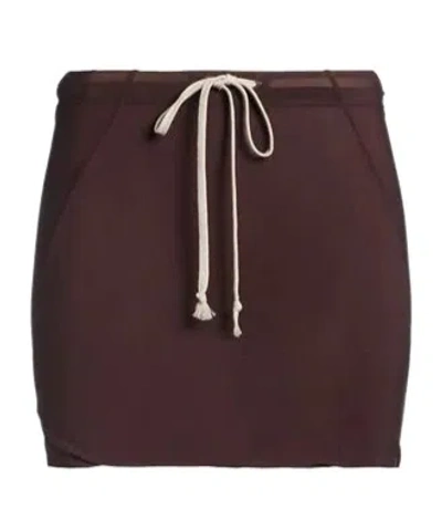 Rick Owens Semi-sheer Mesh Drawstring Mini Skirt In Burgundy