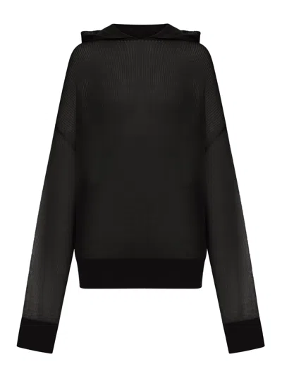 Rick Owens Semi-transparent Knit Sweatshirt With Hood In Black