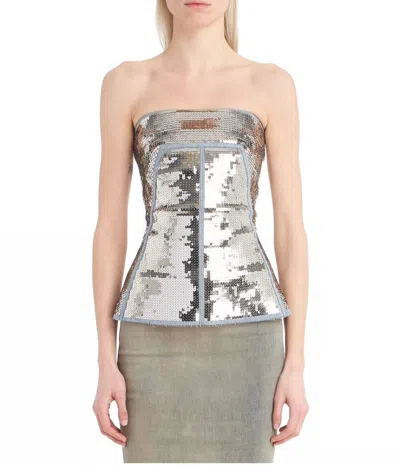 Rick Owens Sequin Bustier Top In Silver