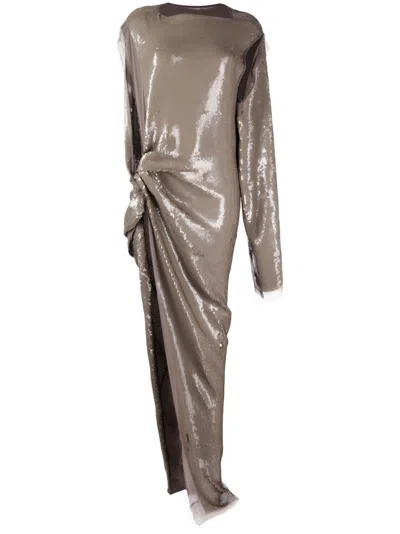 Rick Owens Sequin-embellished Asymmetric Dress In Grey