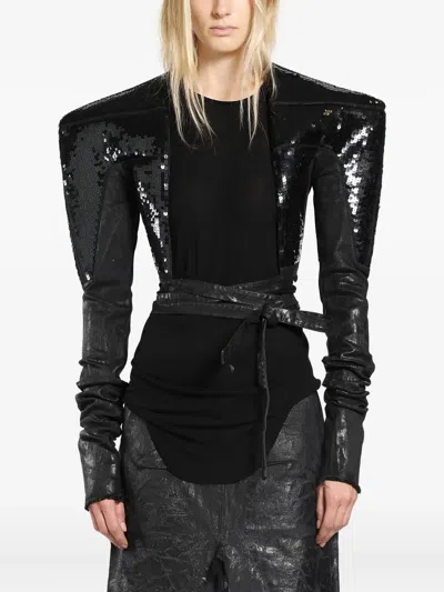 RICK OWENS SEQUIN-EMBELLISHED DENIM JACKET