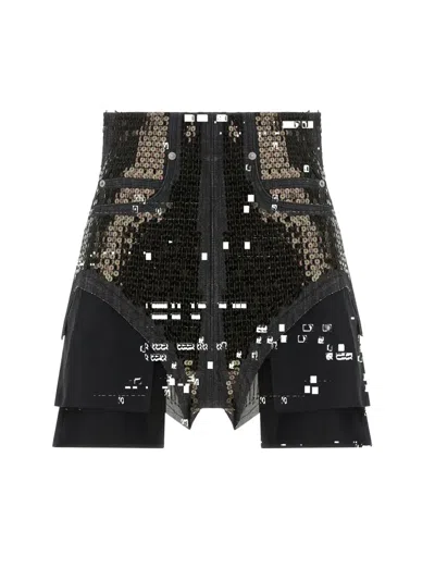 Rick Owens Sequin-embellished Denim Shorts In Black