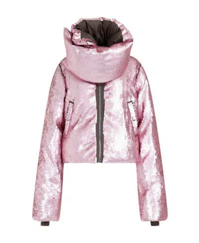 Rick Owens Sequin Funnel Neck Down Jacket In Dust/pink