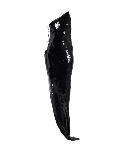 Rick Owens Sequin Oneshoulder Long Dress In Black
