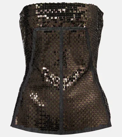 Rick Owens Sequined Denim Bustier Top In Black