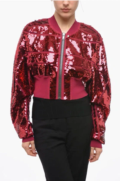 Rick Owens Girdered Flight Embroidered Bomber In Pink & Purple