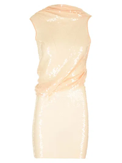 Rick Owens Sequined Mini Dress In Beige