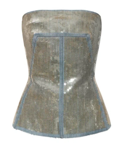 Rick Owens Sequined Sleeveless Top In Gray