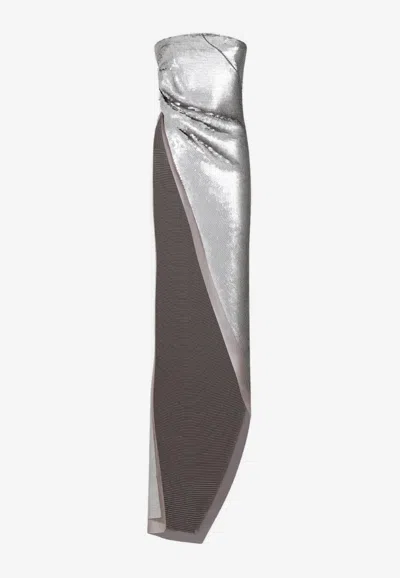 RICK OWENS SEQUINED STRAPLESS TOP WITH LONG TAIL
