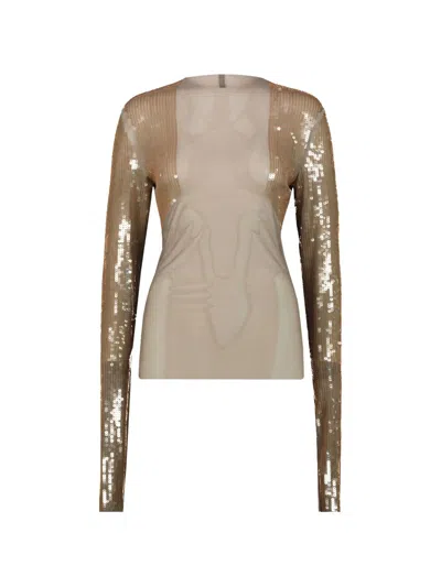 Rick Owens Sequined Top In Brown