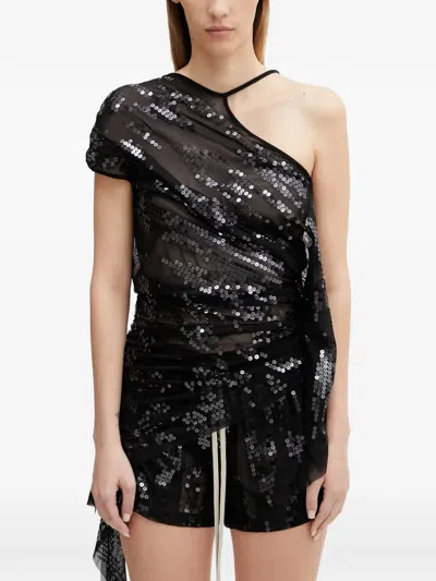 Rick Owens Sequin-embellished Asymmetric Top In Black