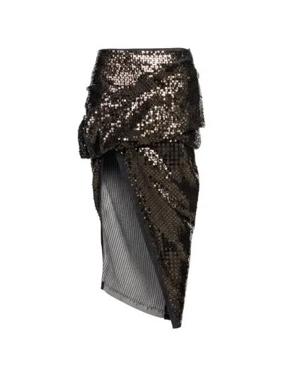Rick Owens Sequin-embellished Draped Midi Skirt In Brown