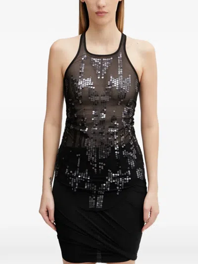 Rick Owens Sequin-embellished Mesh Top In Black
