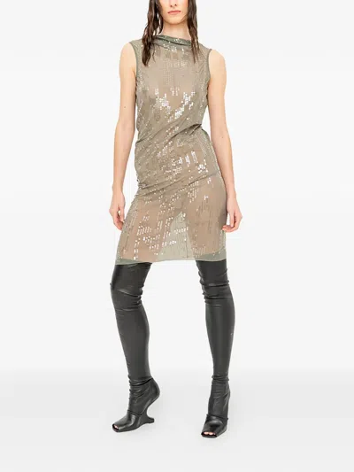 Rick Owens Sequin-embellished Open-back Mini Dress In Green
