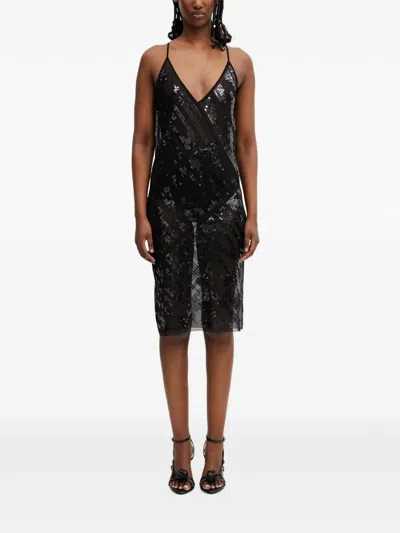 Rick Owens Sequin-embellished Semi-sheer Midi Dress In Black