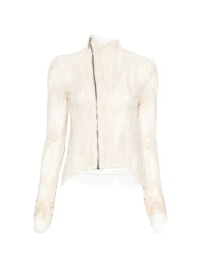 Rick Owens Sequin-embellished Sheer Jacket In Neutral