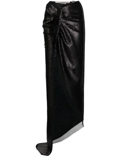 Rick Owens Sequinned Side-slit Skirt In Black