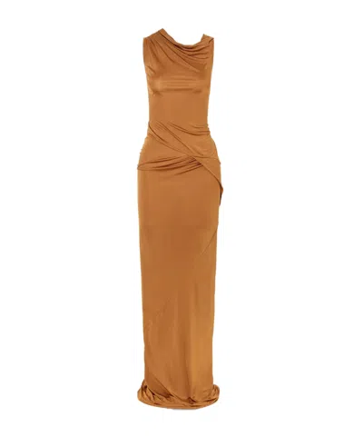 Rick Owens Shailee Draped Jersey Gown In Brown